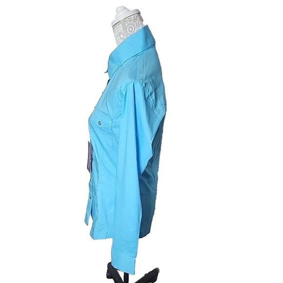 Panhandle Solid Pearlized Snap Turquoise Western Shirt Rodeo Women's Medium - Picture 6 of 13